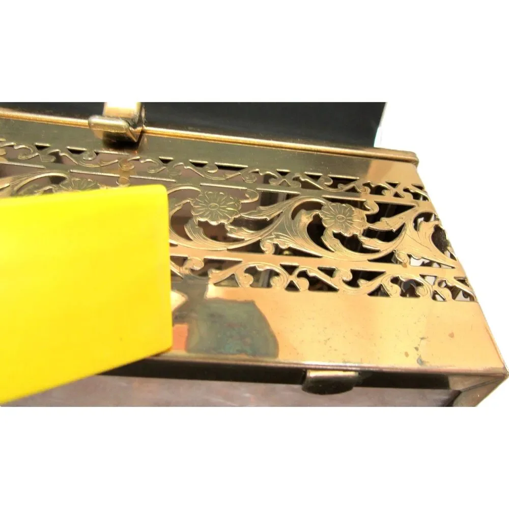 Lucite pearl purse box brass filigree trim with Mirror handbag 1950 mid century